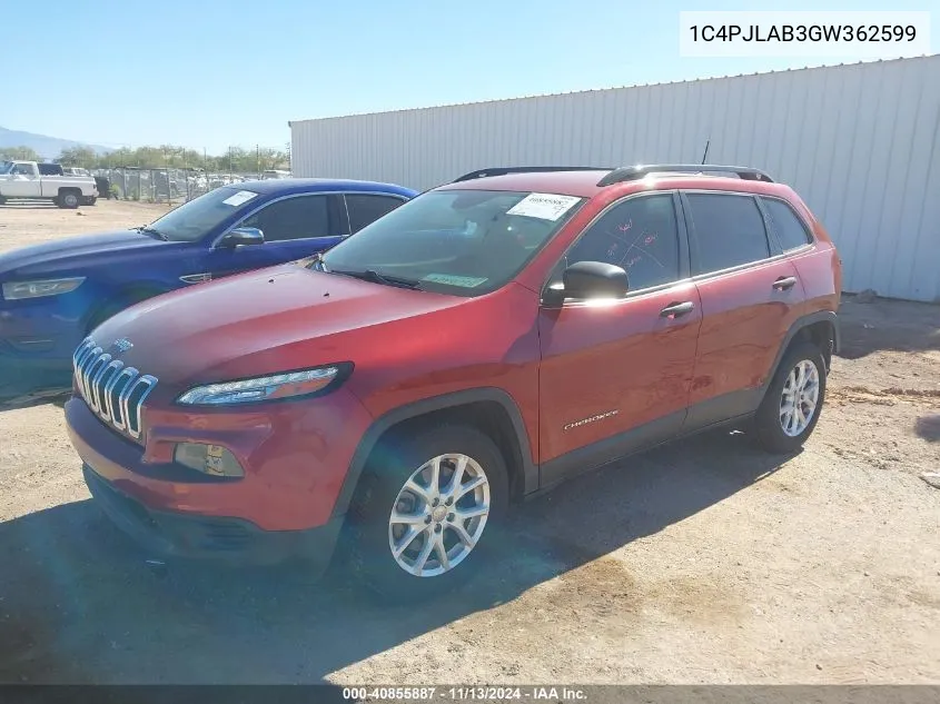 1C4PJLAB3GW362599 2016 Jeep Cherokee Sport