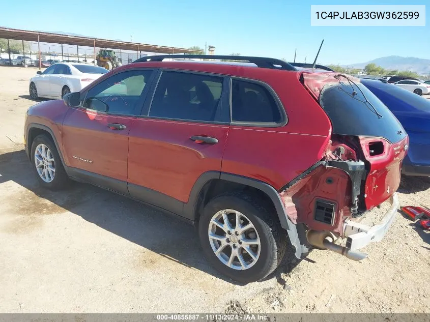 1C4PJLAB3GW362599 2016 Jeep Cherokee Sport