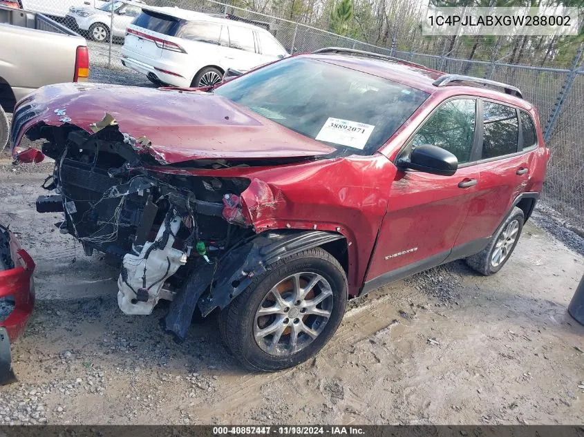 2016 Jeep Cherokee Sport VIN: 1C4PJLABXGW288002 Lot: 40857447