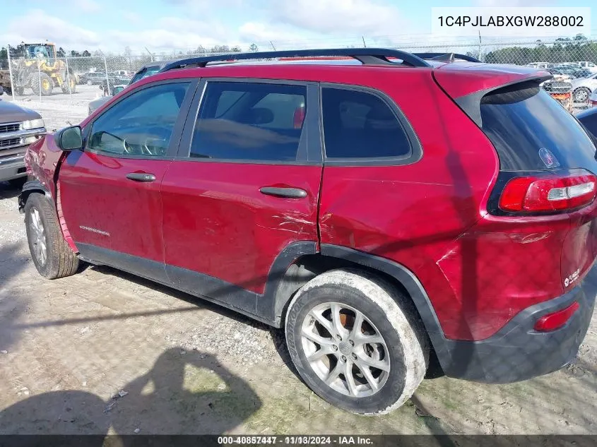 2016 Jeep Cherokee Sport VIN: 1C4PJLABXGW288002 Lot: 40857447