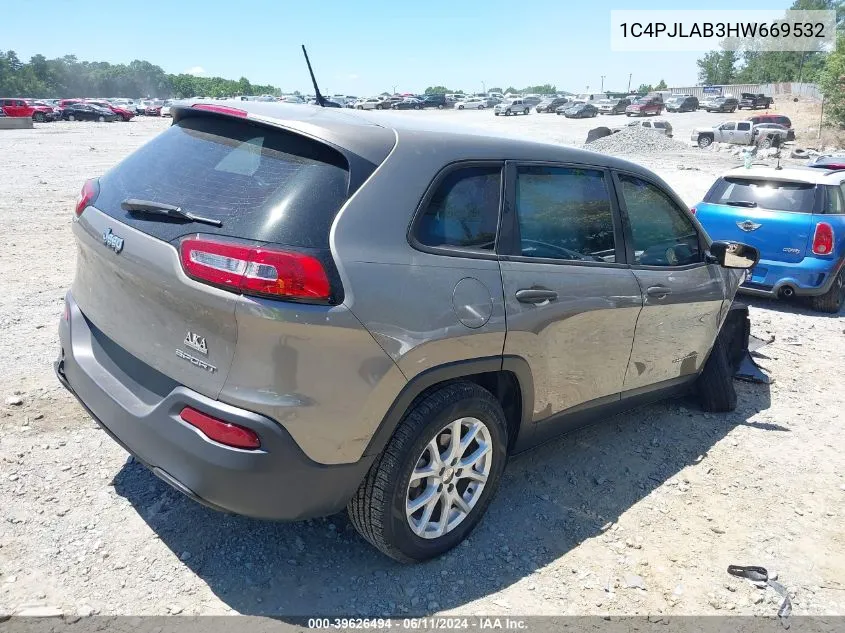 2017 Jeep Cherokee Sport Fwd VIN: 1C4PJLAB3HW669532 Lot: 39626494