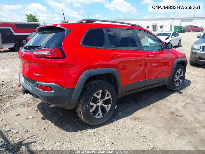 2017 Jeep Cherokee Trailhawk 4X4 VIN: 1C4PJMBS3HW658261 Lot: 39718056