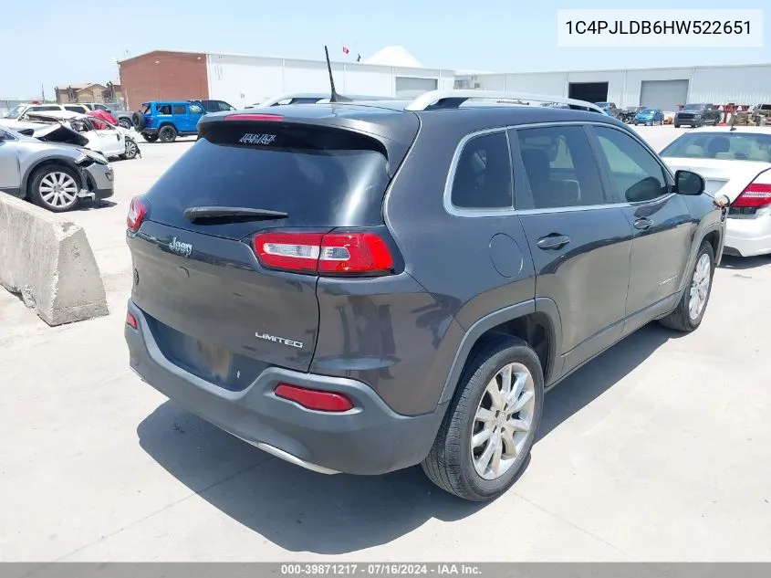 2017 Jeep Cherokee Limited Fwd VIN: 1C4PJLDB6HW522651 Lot: 39871217