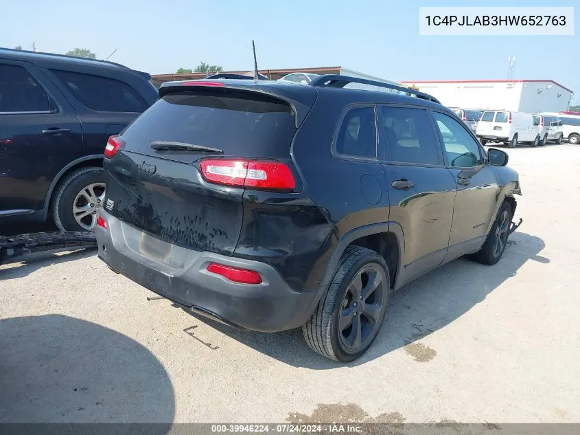 2017 Jeep Cherokee Altitude Fwd VIN: 1C4PJLAB3HW652763 Lot: 39946224