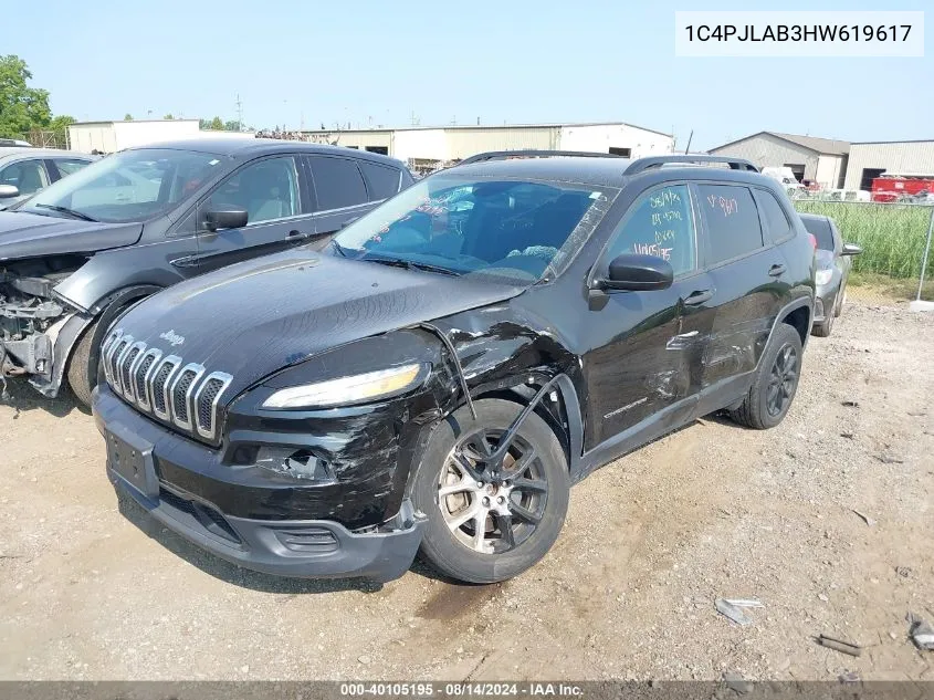 2017 Jeep Cherokee Sport Fwd VIN: 1C4PJLAB3HW619617 Lot: 40105195