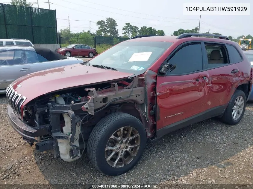 2017 Jeep Cherokee Sport Fwd VIN: 1C4PJLAB1HW591929 Lot: 40117968