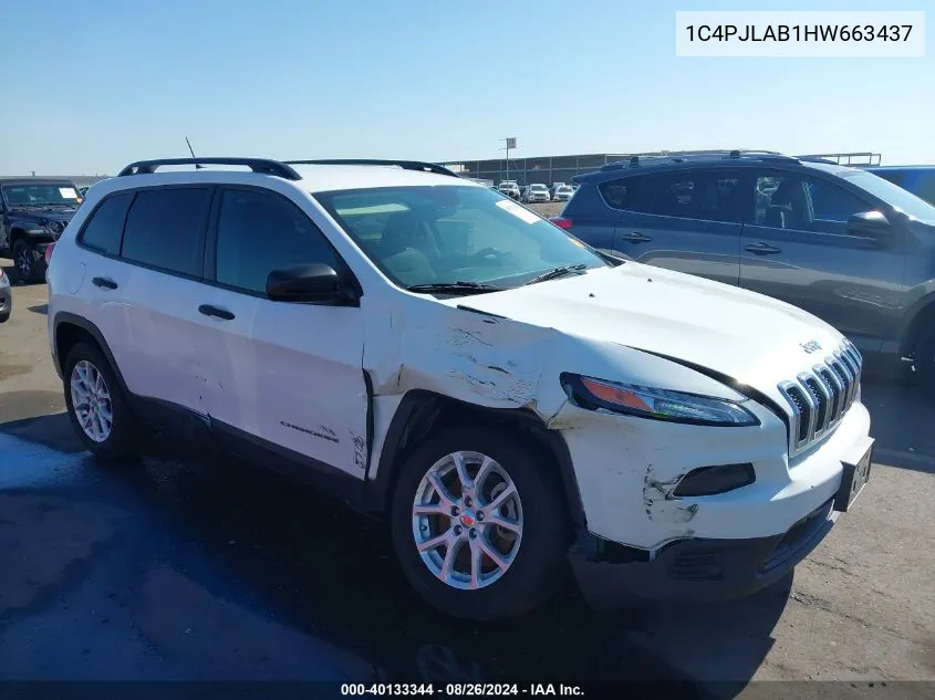 2017 Jeep Cherokee Sport Fwd VIN: 1C4PJLAB1HW663437 Lot: 40133344