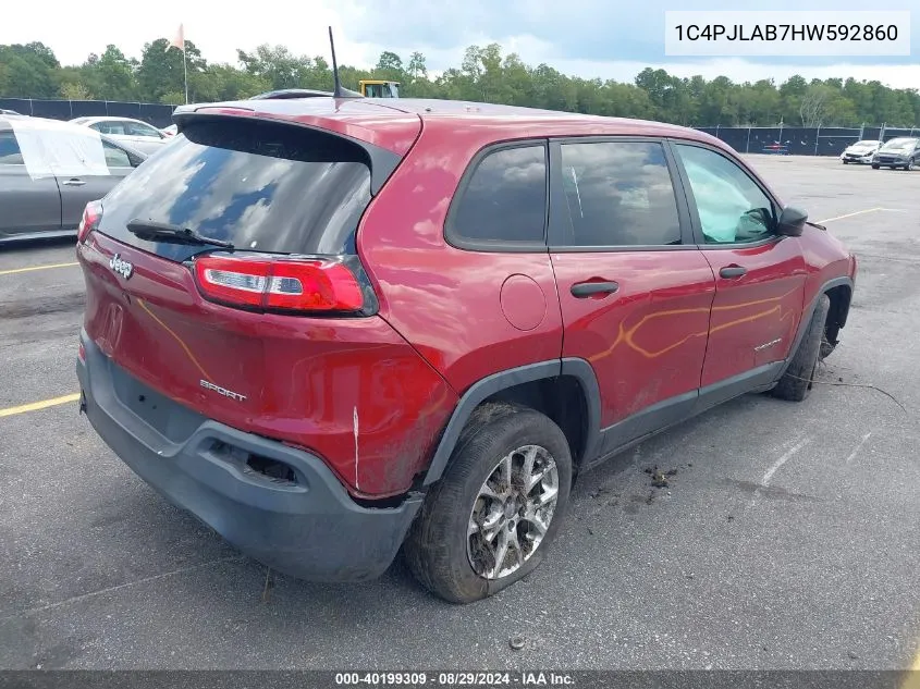 2017 Jeep Cherokee Sport Fwd VIN: 1C4PJLAB7HW592860 Lot: 40199309