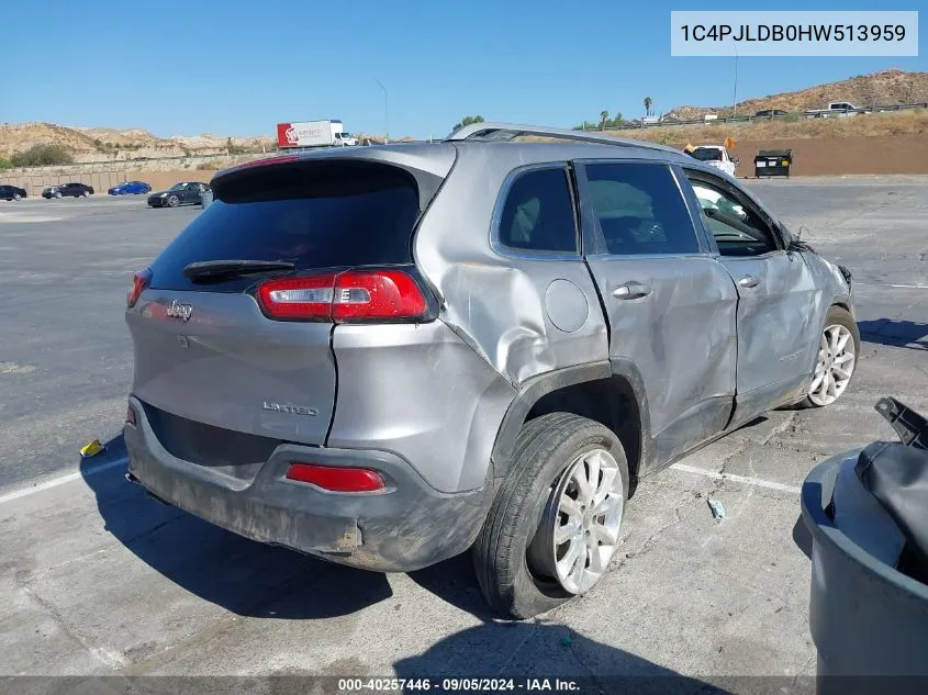 2017 Jeep Cherokee Limited Fwd VIN: 1C4PJLDB0HW513959 Lot: 40257446