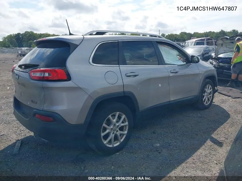 2017 Jeep Cherokee Latitude 4X4 VIN: 1C4PJMCS1HW647807 Lot: 40280366