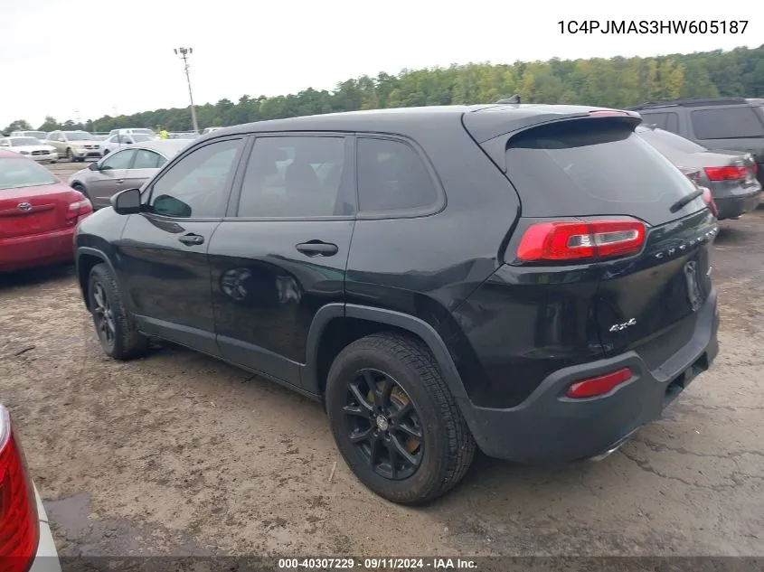 2017 Jeep Cherokee Sport 4X4 VIN: 1C4PJMAS3HW605187 Lot: 40307229