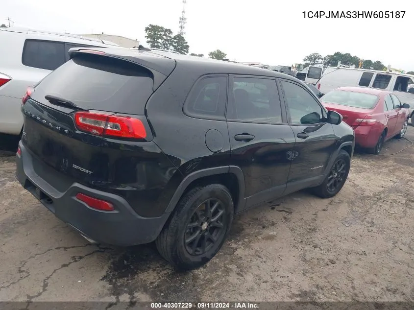 2017 Jeep Cherokee Sport 4X4 VIN: 1C4PJMAS3HW605187 Lot: 40307229