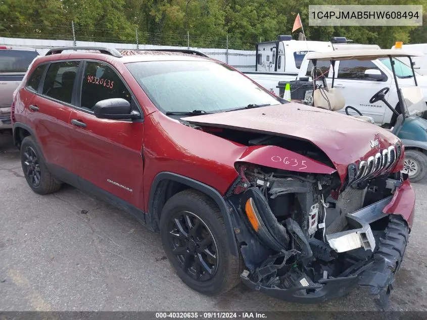 2017 Jeep Cherokee Sport VIN: 1C4PJMAB5HW608494 Lot: 40320635