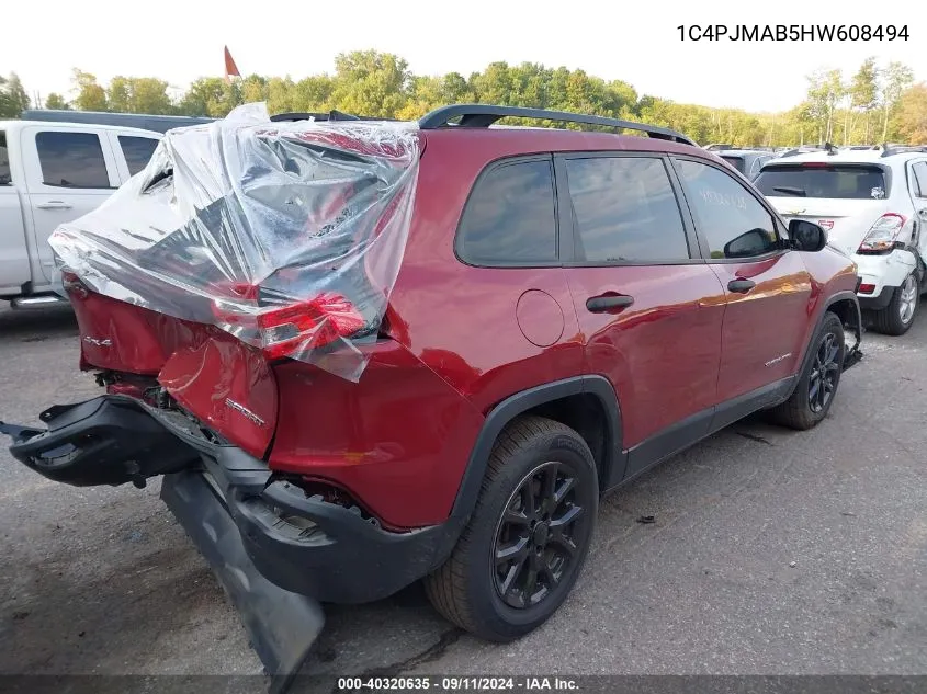 2017 Jeep Cherokee Sport VIN: 1C4PJMAB5HW608494 Lot: 40320635