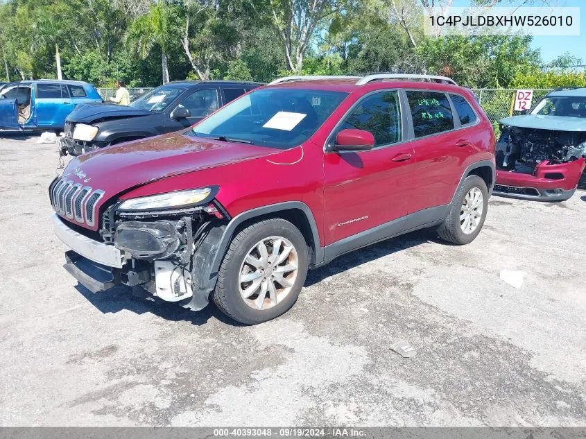 2017 Jeep Cherokee Limited Fwd VIN: 1C4PJLDBXHW526010 Lot: 40393048