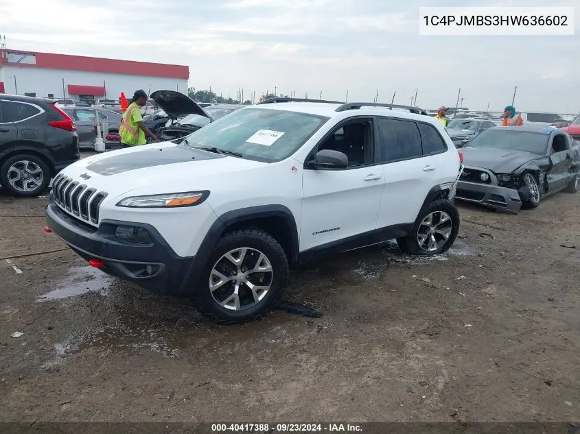 2017 Jeep Cherokee Trailhawk 4X4 VIN: 1C4PJMBS3HW636602 Lot: 40417388