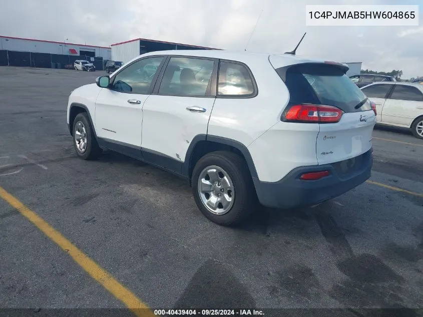 2017 Jeep Cherokee Sport 4X4 VIN: 1C4PJMAB5HW604865 Lot: 40439404