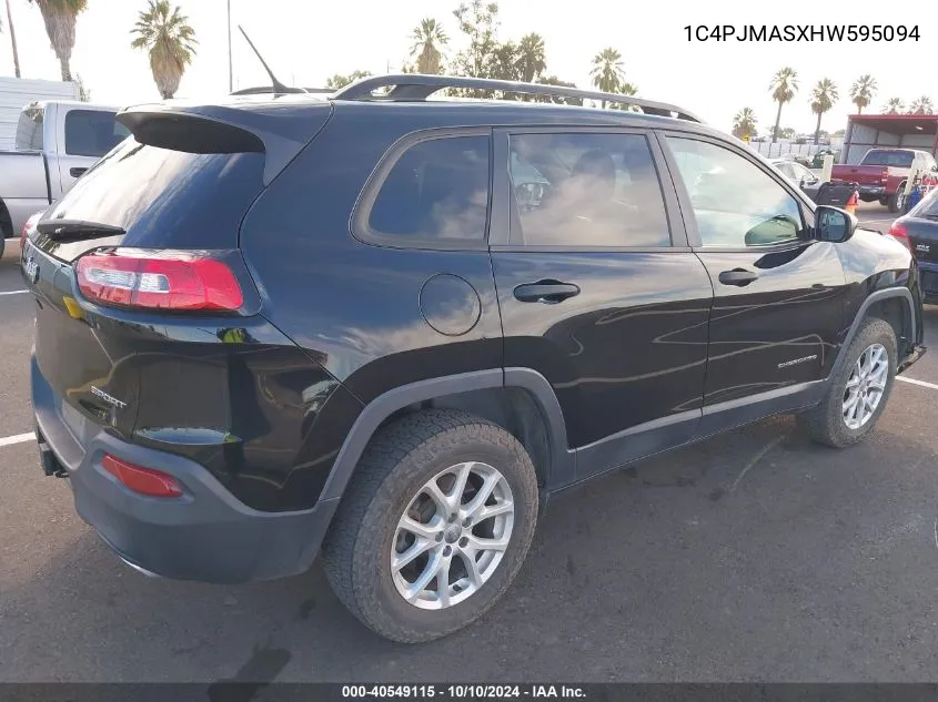 2017 Jeep Cherokee Sport 4X4 VIN: 1C4PJMASXHW595094 Lot: 40549115