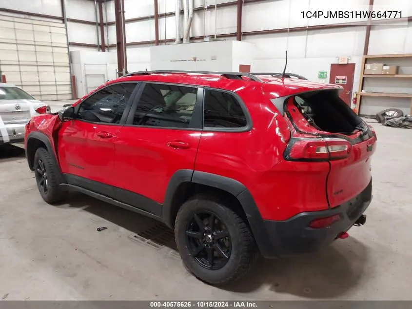 2017 Jeep Cherokee Trailhawk 4X4 VIN: 1C4PJMBS1HW664771 Lot: 40575626