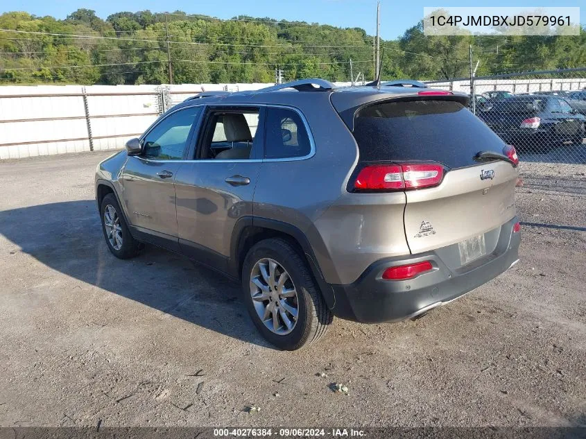 2018 Jeep Cherokee Limited VIN: 1C4PJMDBXJD579961 Lot: 40276384