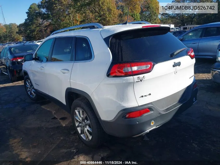 2018 Jeep Cherokee Limited 4X4 VIN: 1C4PJMDB8JD526742 Lot: 40864446