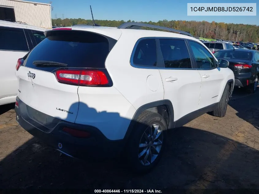 2018 Jeep Cherokee Limited 4X4 VIN: 1C4PJMDB8JD526742 Lot: 40864446