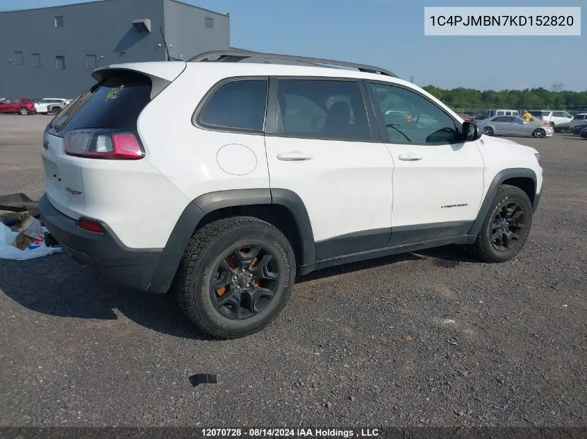 2019 Jeep Cherokee Trailhawk VIN: 1C4PJMBN7KD152820 Lot: 12070728