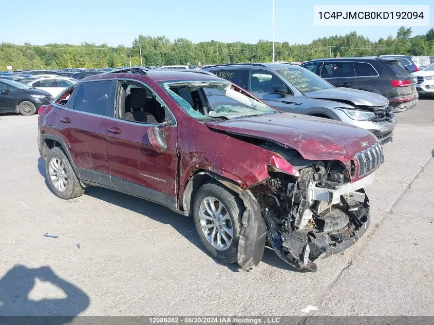 2019 Jeep Cherokee Latitude VIN: 1C4PJMCB0KD192094 Lot: 12086082