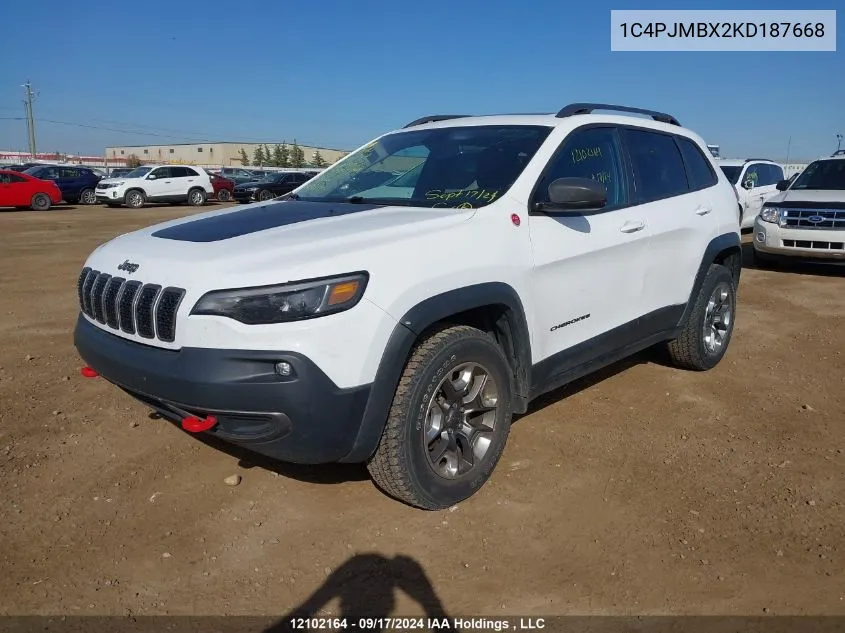 2019 Jeep Cherokee Trailhawk VIN: 1C4PJMBX2KD187668 Lot: 12102164