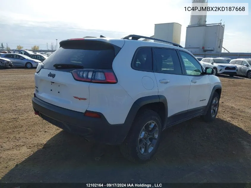 2019 Jeep Cherokee Trailhawk VIN: 1C4PJMBX2KD187668 Lot: 12102164