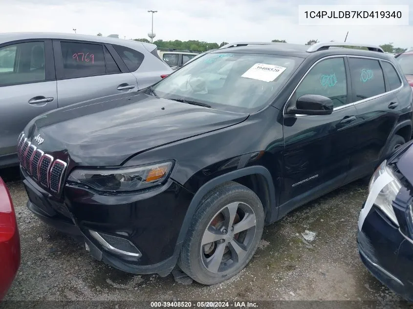 1C4PJLDB7KD419340 2019 Jeep Cherokee Limited Fwd