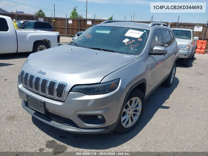 1C4PJLCB2KD344693 2019 Jeep Cherokee Latitude Fwd