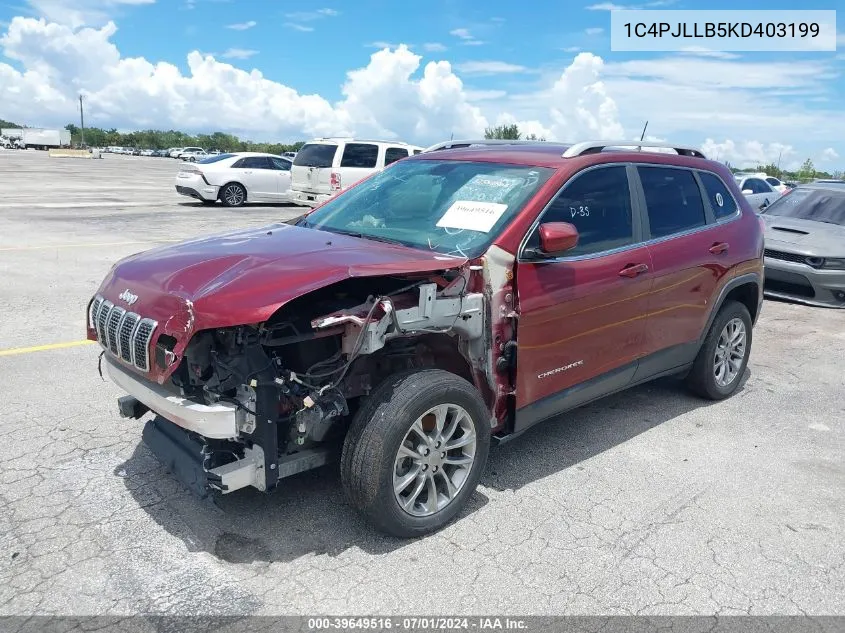 2019 Jeep Cherokee Latitude Plus Fwd VIN: 1C4PJLLB5KD403199 Lot: 39649516