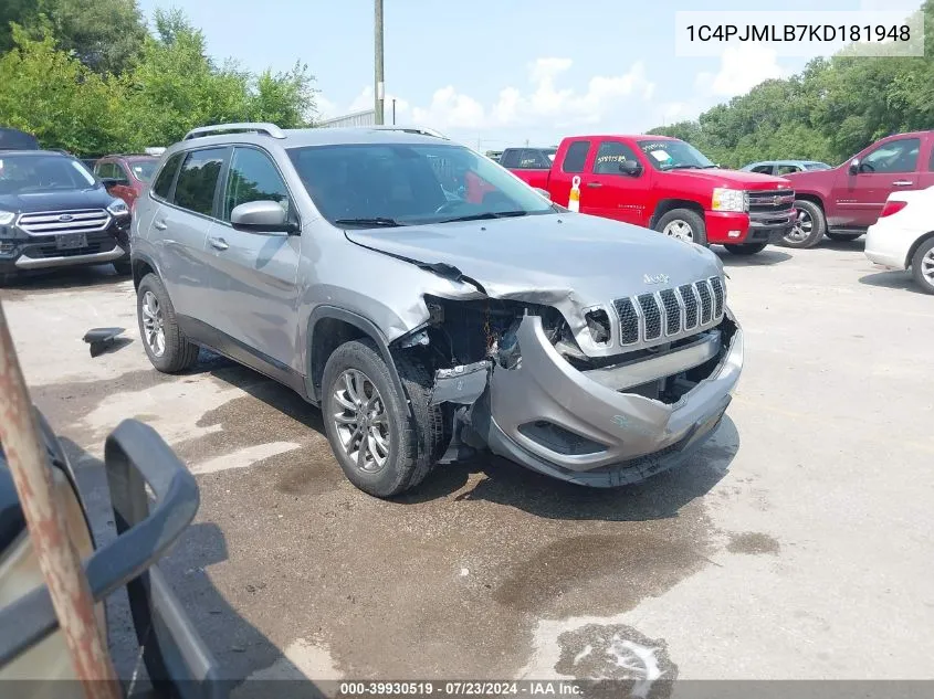 2019 Jeep Cherokee Latitude Plus 4X4 VIN: 1C4PJMLB7KD181948 Lot: 39930519