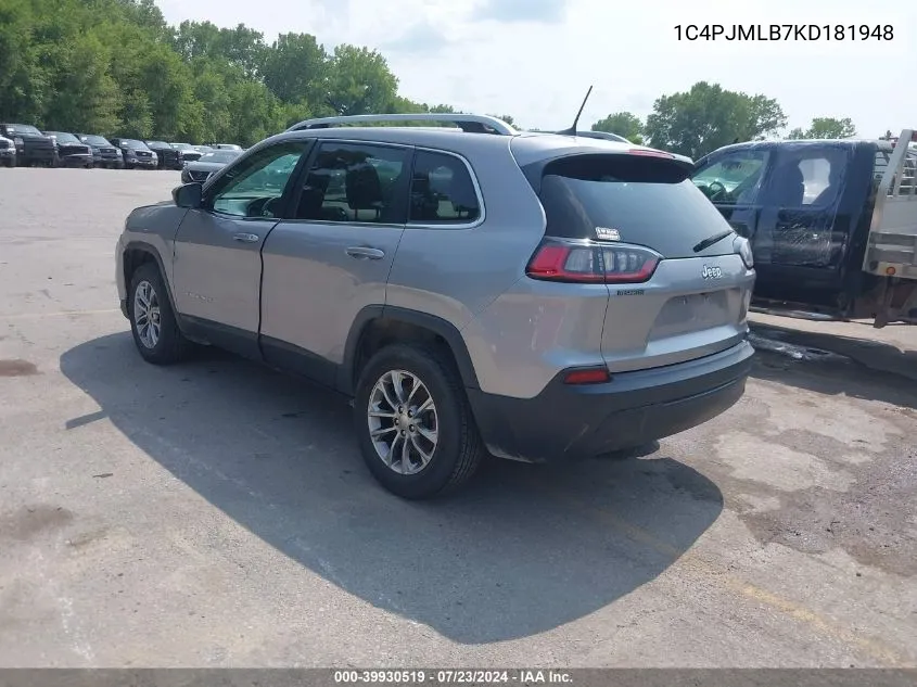 2019 Jeep Cherokee Latitude Plus 4X4 VIN: 1C4PJMLB7KD181948 Lot: 39930519