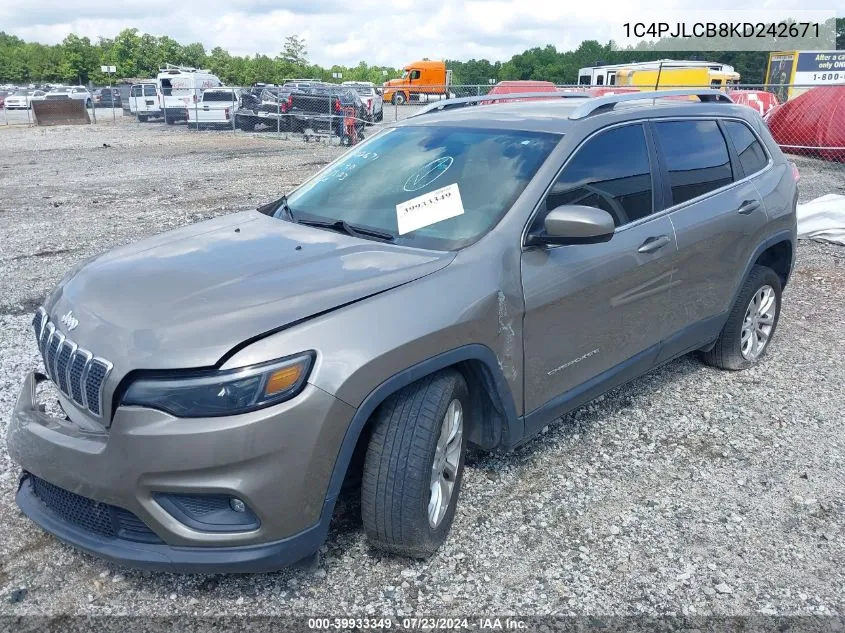 2019 Jeep Cherokee Latitude Fwd VIN: 1C4PJLCB8KD242671 Lot: 39933349