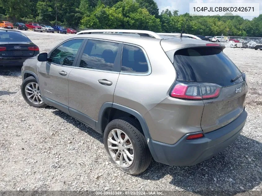 2019 Jeep Cherokee Latitude Fwd VIN: 1C4PJLCB8KD242671 Lot: 39933349