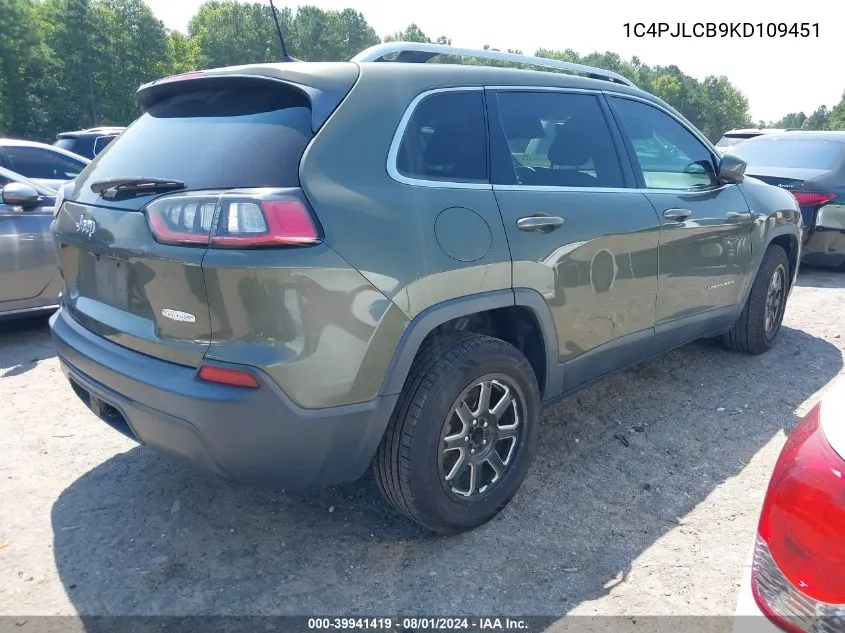 2019 Jeep Cherokee Latitude Fwd VIN: 1C4PJLCB9KD109451 Lot: 39941419