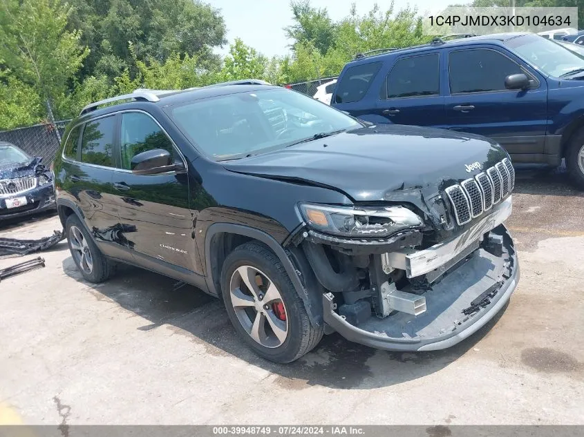 2019 Jeep Cherokee Limited 4X4 VIN: 1C4PJMDX3KD104634 Lot: 39948749