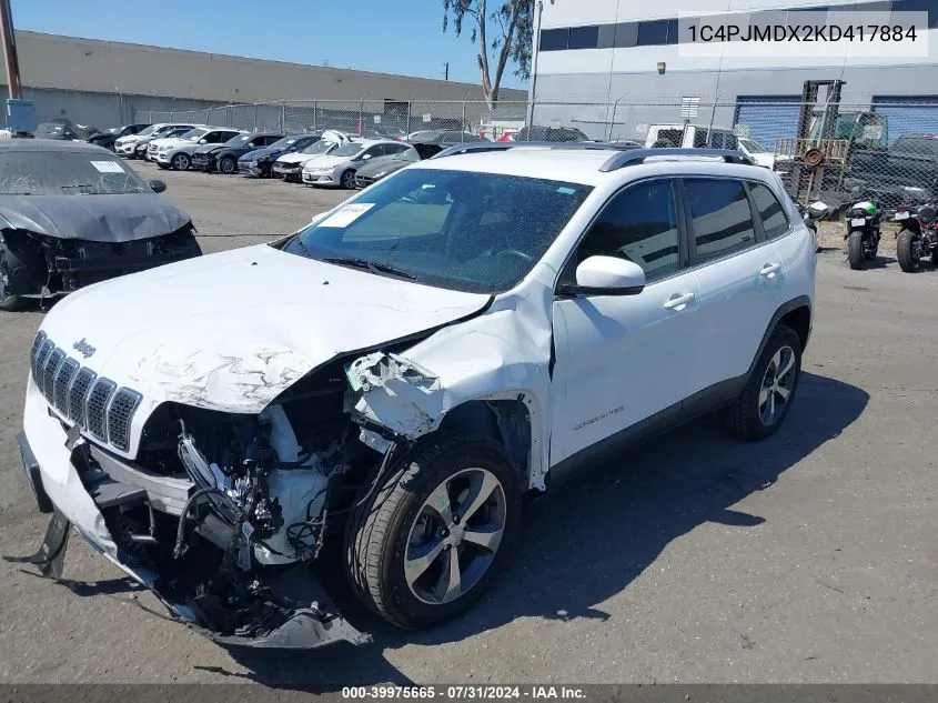 2019 Jeep Cherokee Limited 4X4 VIN: 1C4PJMDX2KD417884 Lot: 39975665