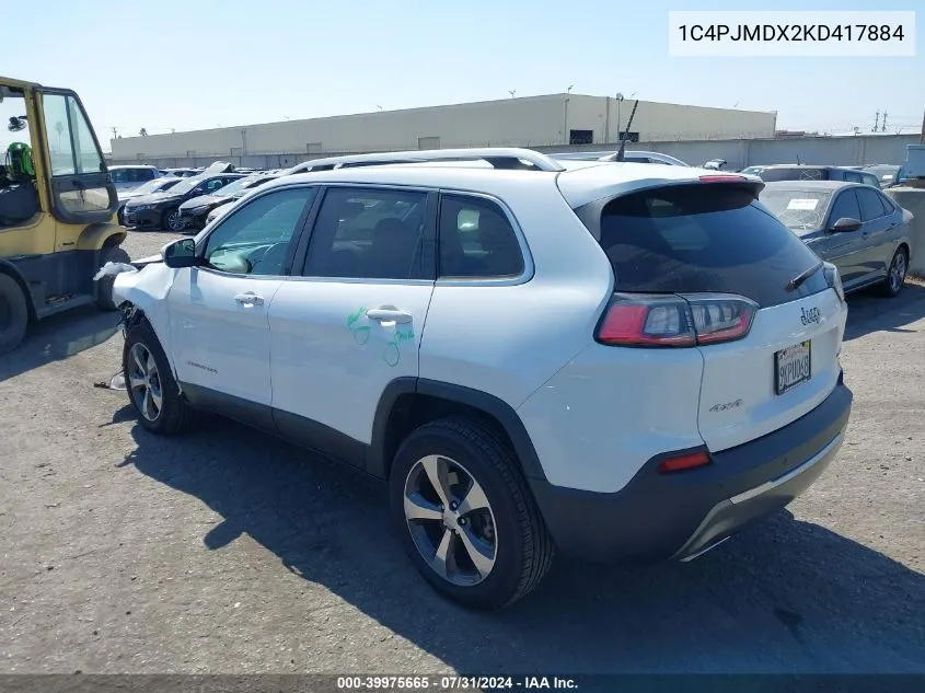 2019 Jeep Cherokee Limited 4X4 VIN: 1C4PJMDX2KD417884 Lot: 39975665