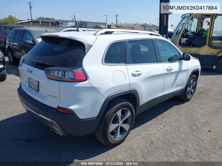 2019 Jeep Cherokee Limited 4X4 VIN: 1C4PJMDX2KD417884 Lot: 39975665