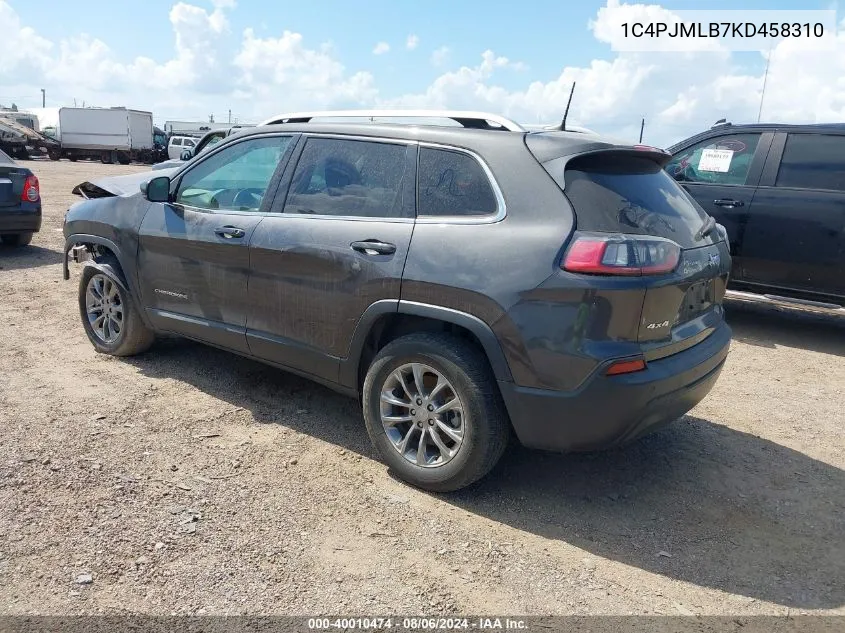 2019 Jeep Cherokee Latitude Plus 4X4 VIN: 1C4PJMLB7KD458310 Lot: 40010474