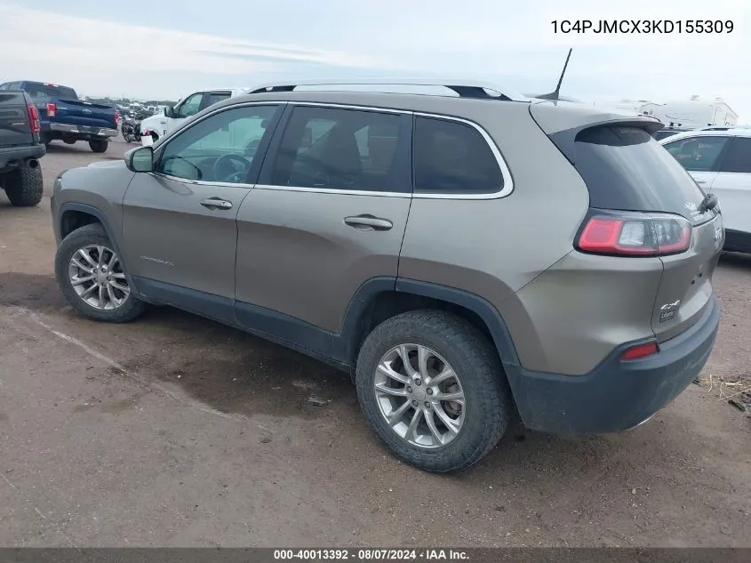 2019 Jeep Cherokee Latitude 4X4 VIN: 1C4PJMCX3KD155309 Lot: 40013392