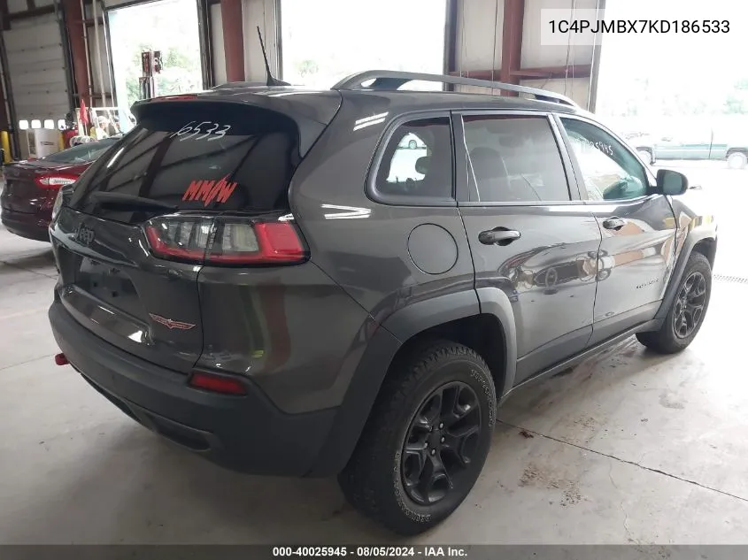 2019 Jeep Cherokee Trailhawk Elite 4X4 VIN: 1C4PJMBX7KD186533 Lot: 40025945