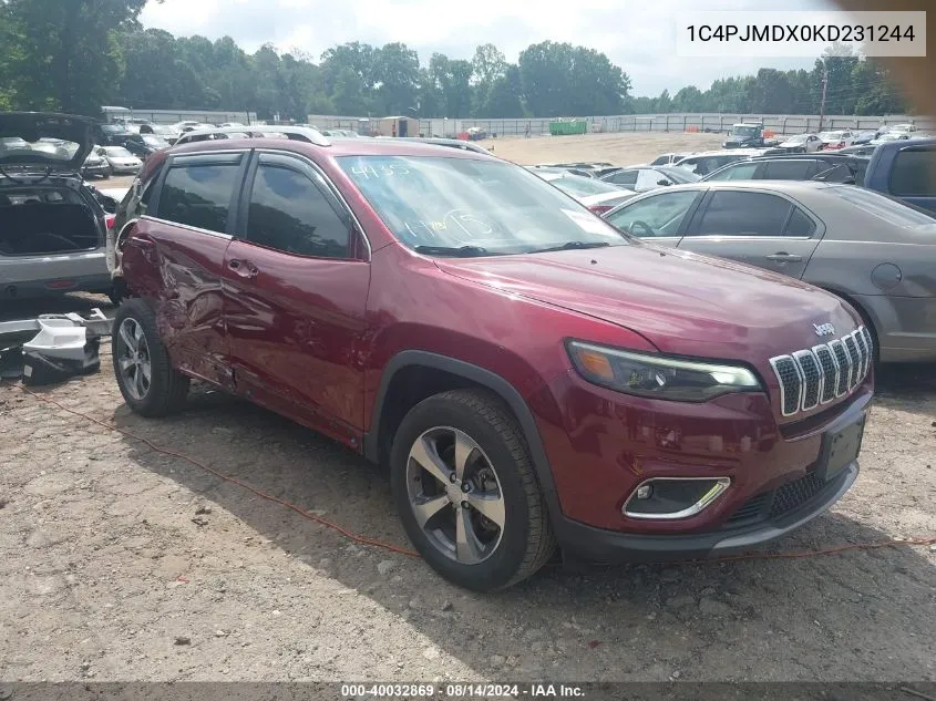 2019 Jeep Cherokee Limited 4X4 VIN: 1C4PJMDX0KD231244 Lot: 40032869