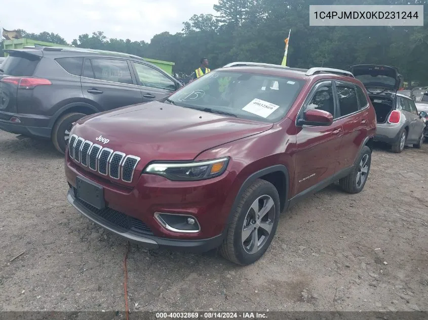 2019 Jeep Cherokee Limited 4X4 VIN: 1C4PJMDX0KD231244 Lot: 40032869