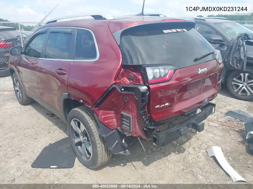 2019 Jeep Cherokee Limited 4X4 VIN: 1C4PJMDX0KD231244 Lot: 40032869