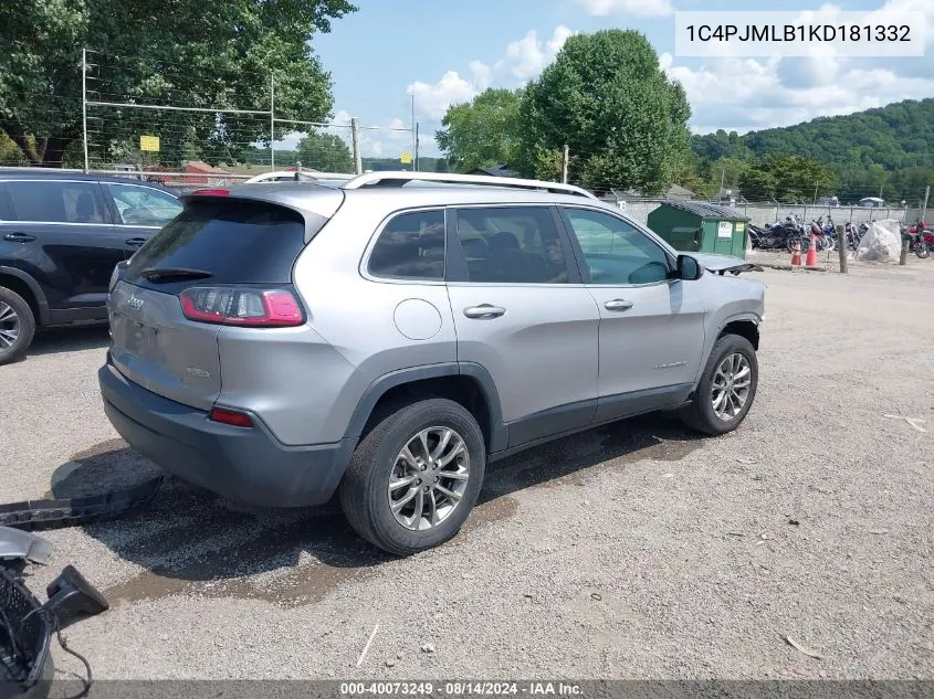 2019 Jeep Cherokee Latitude Plus 4X4 VIN: 1C4PJMLB1KD181332 Lot: 40073249