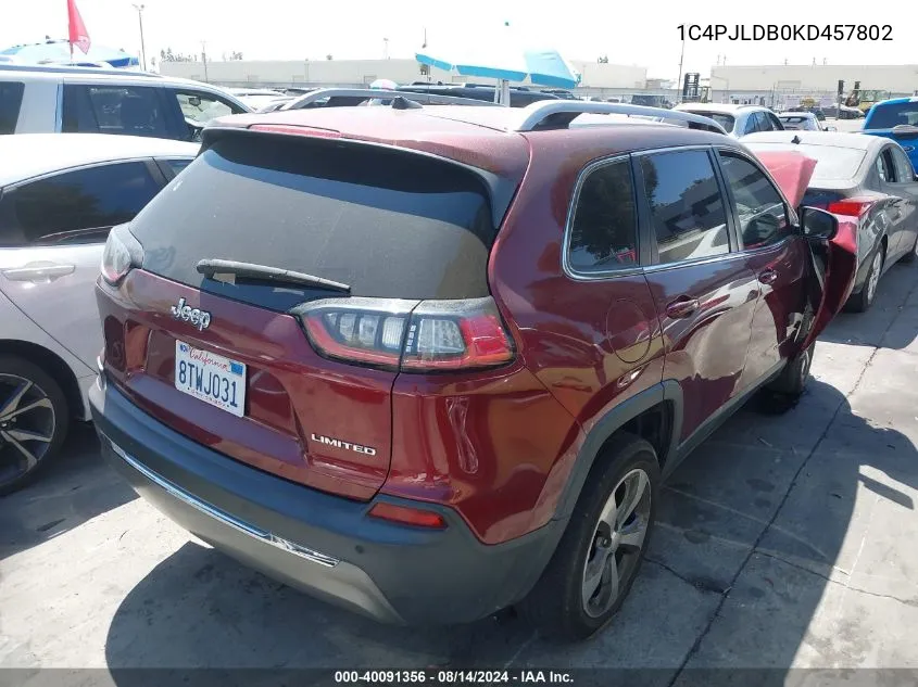 1C4PJLDB0KD457802 2019 Jeep Cherokee Limited Fwd